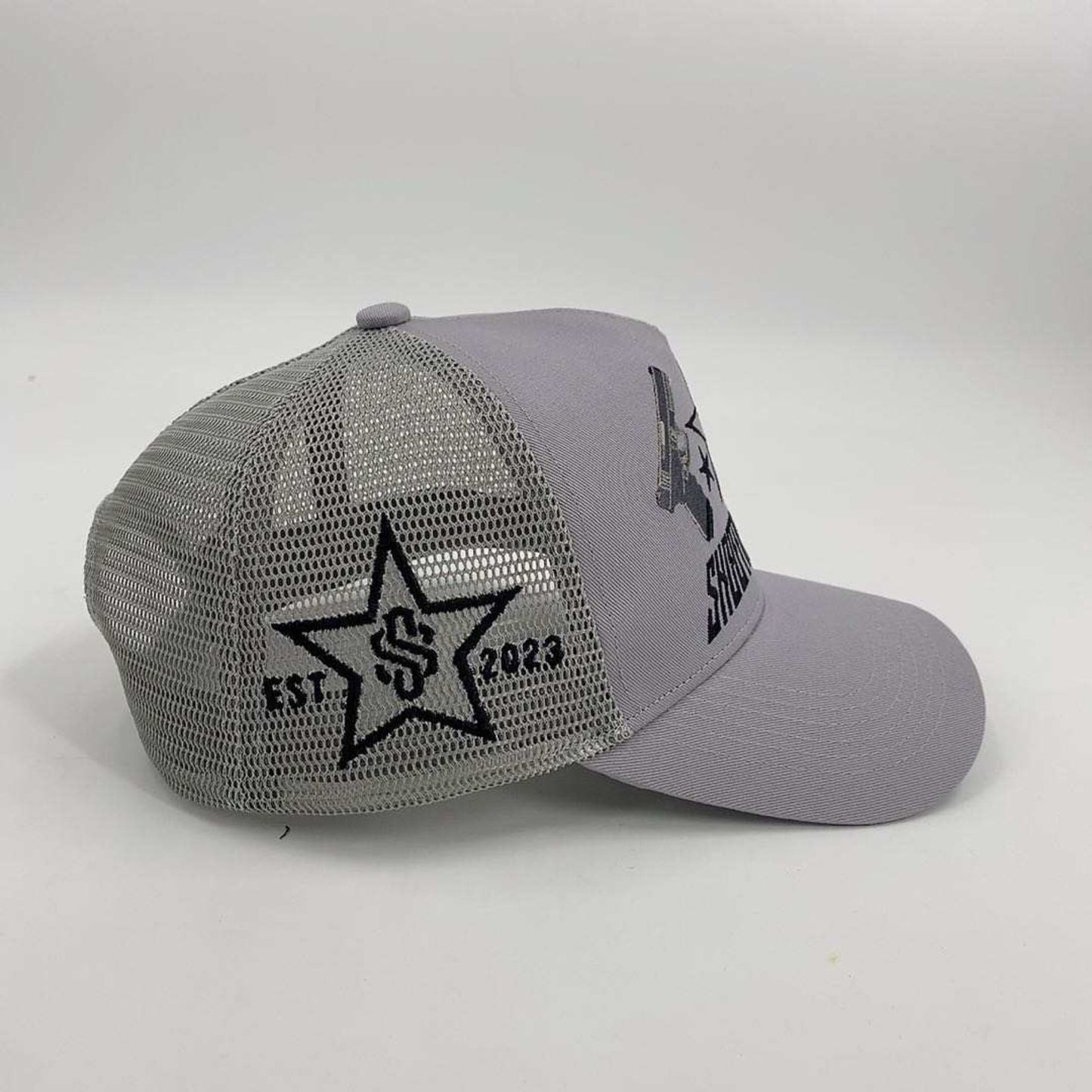Large Logo Grey Trucker Cap.